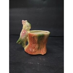 Pottery Cockatoo - Bird & Tree Stump Planter  Coffee Mug ~ 5" Tall Vintage